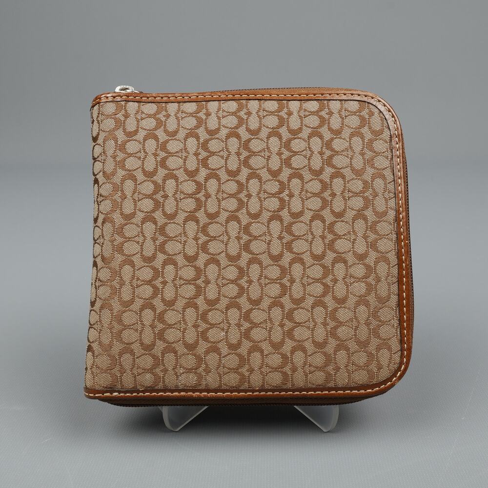 Vintage Coach Signature CD DVD Wallet Holder Zippered Case Jacquard Monogram Y2K